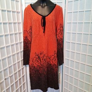 Aryeh Red/ Orange & Black Long Sleeve Dress 6450